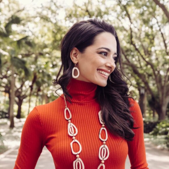 TAGUA Marianitas Sustainable Vegan Ivory Dangle Hoop Earrings - Picture 6 of 8